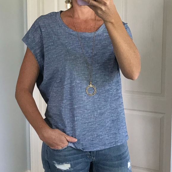 Tops - Blue Mineral Wash Short Sleeve Top